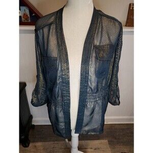 NWT Chico's Cardigan Open Front Metallic 3/4 Sleeve Peacock Utility US 8/10